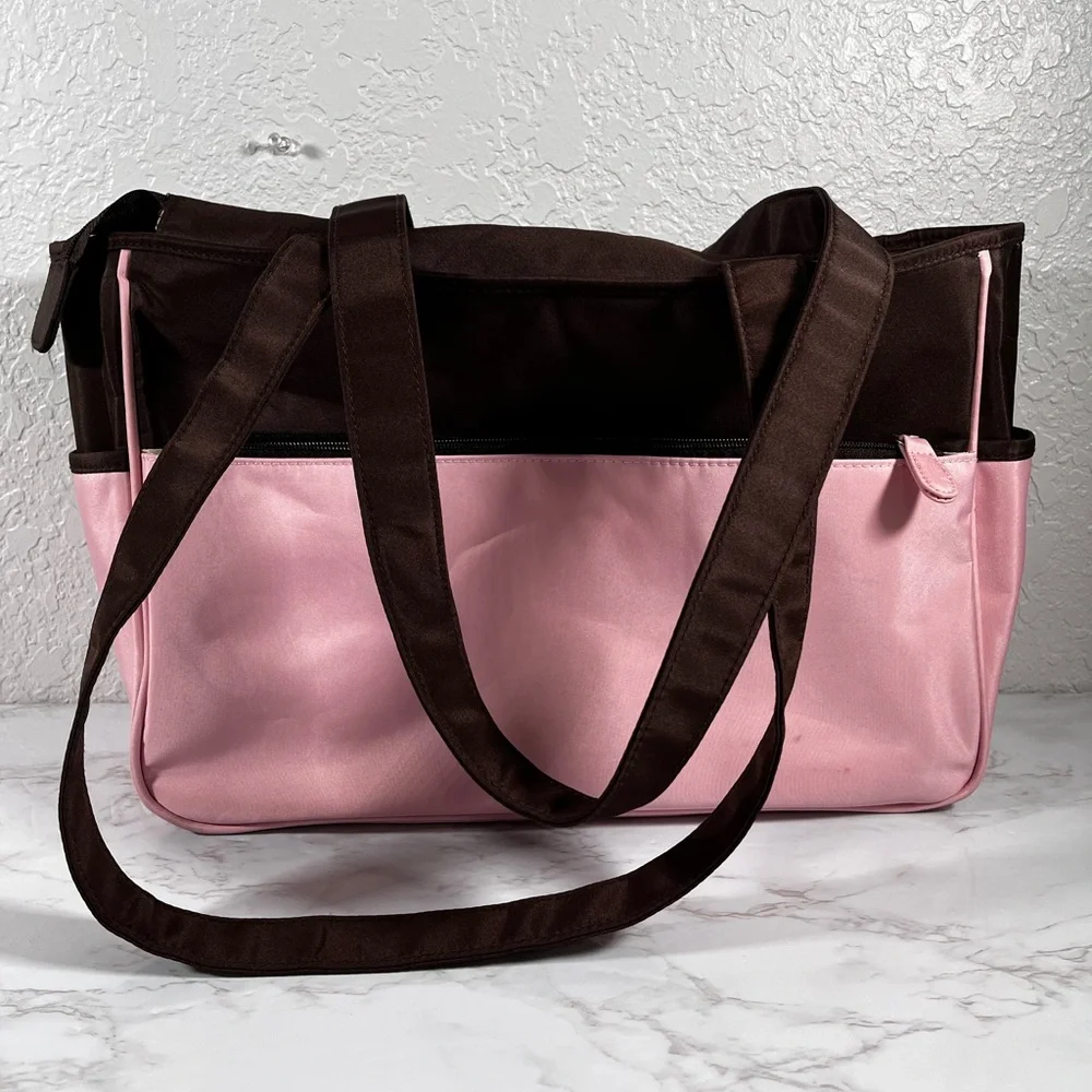 Gerber Pink and Brown Striped Diaper Bag with Changing Mat